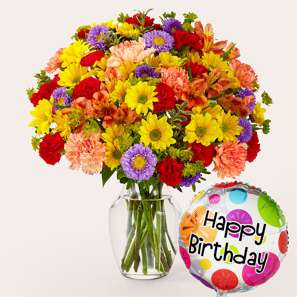 Kaleidoscope Bouquet with Birthday Balloon – Oopsie Daisy Llc, Berlin NJ
