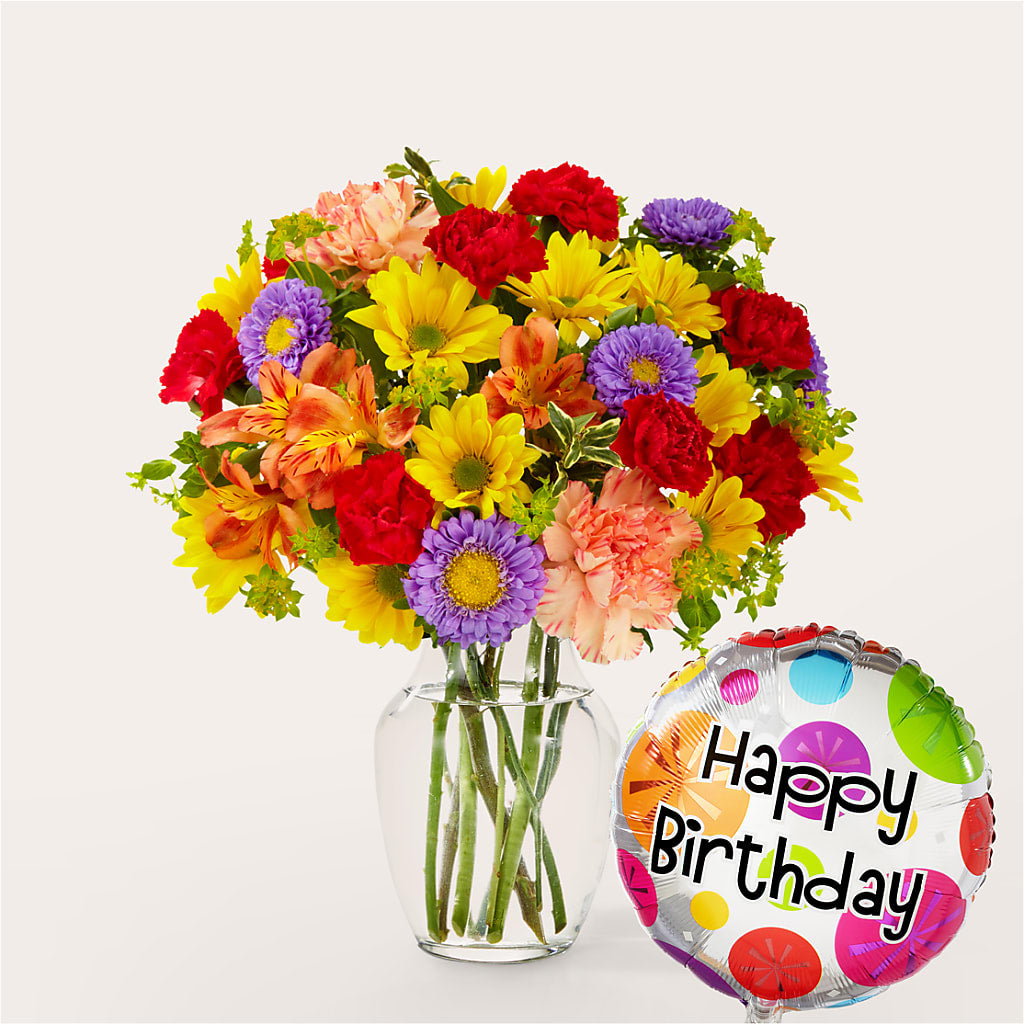 Kaleidoscope Bouquet with Birthday Balloon – Oopsie Daisy Llc, Berlin NJ
